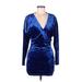 Ronny Kobo Cocktail Dress - Bodycon Plunge Long sleeves: Blue Print Dresses - Women's Size 6