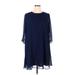 Eva Mendes by New York & Company Casual Dress - Mini Crew Neck 3/4 sleeves: Blue Solid Dresses - Women's Size 2X-Large