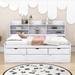 Red Barrel Studio® Rochely Twin Size Wood Platform Bed w/ Shelves & Twin Size Trundle Wood in Brown/White | 47 H x 48 W x 77 D in | Wayfair