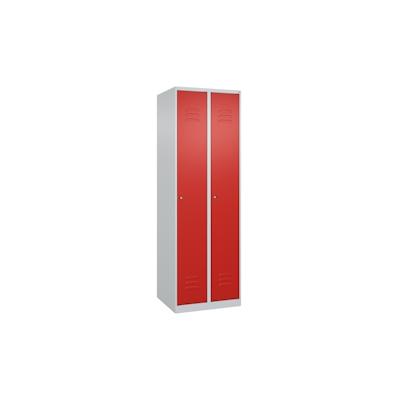 C+P Spind Classic PLUS, 2 Abteile, HxBxT 185x60x50cm, Zylinderschloss, Hellgrau/Rot von PROREGAL Image