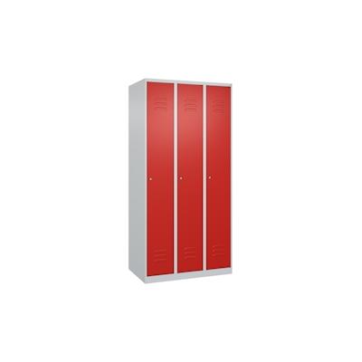 C+P Spind Classic PLUS, 3 Abteile, HxBxT 185x90x50cm, Zylinderschloss, Hellgrau/Rot von PROREGAL Image