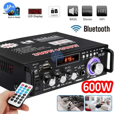 600W Bluetooth Verstärker 300W + 300W 2CH HIFI Audio Stereo Power AMP USB FM Radio Auto Hause Image