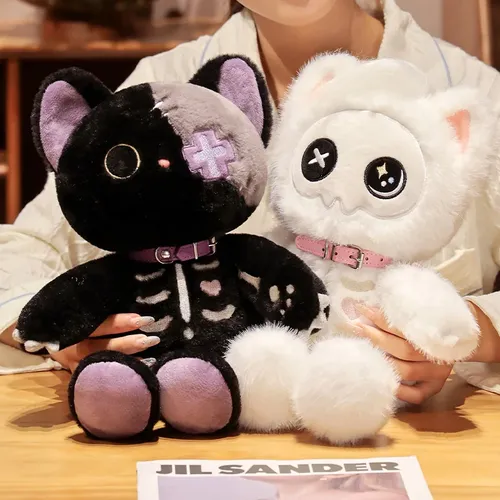 Kawaii Teufel Skelett Katze Plüsch tier Cartoon Stofftier niedlichen Horror Monster Gothic Schädel