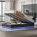 Full/Queen Platform Bed, Tufted Upholstered Platform Bed w/ Hydraulic Storage System, PU Storage Bed w/ LED Lights & USB Charger