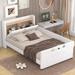 Twin/Full Size Upholstered Platform Bed with Safety Guardrail, Faux Leather Bed Frame with Storage Headboard and Footboard