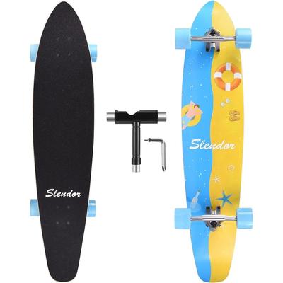 42 in. Beach Swimming Longboard Skateboard Drop Through Deck Complete Maple Cruiser Freestyle, Camber Concave