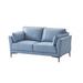 Miles 68 Inch Loveseat with Padded Armrest, Genuine Leather, Blue and Black