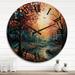 Designart "Colorful Neo Primal Forest Collage III" Landscapes Oversized Wood Wall Clock