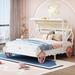 Princess Carriage Bed with Canopy for Girls,Wood Platform Car Bed with 3D Carving Pattern