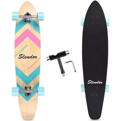 42 in. Geometric Pink Longboard Skateboard Drop Through Deck Complete Maple Cruiser Freestyle, Camber Concave