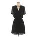 BCBGeneration Casual Dress - Mini Plunge Short sleeves: Black Print Dresses - Women's Size X-Small