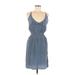 Postella Casual Dress - Mini V-Neck Sleeveless: Blue Print Dresses - Women's Size Medium