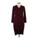 Ann Taylor Casual Dress - Wrap: Burgundy Solid Dresses - Women's Size Large Petite