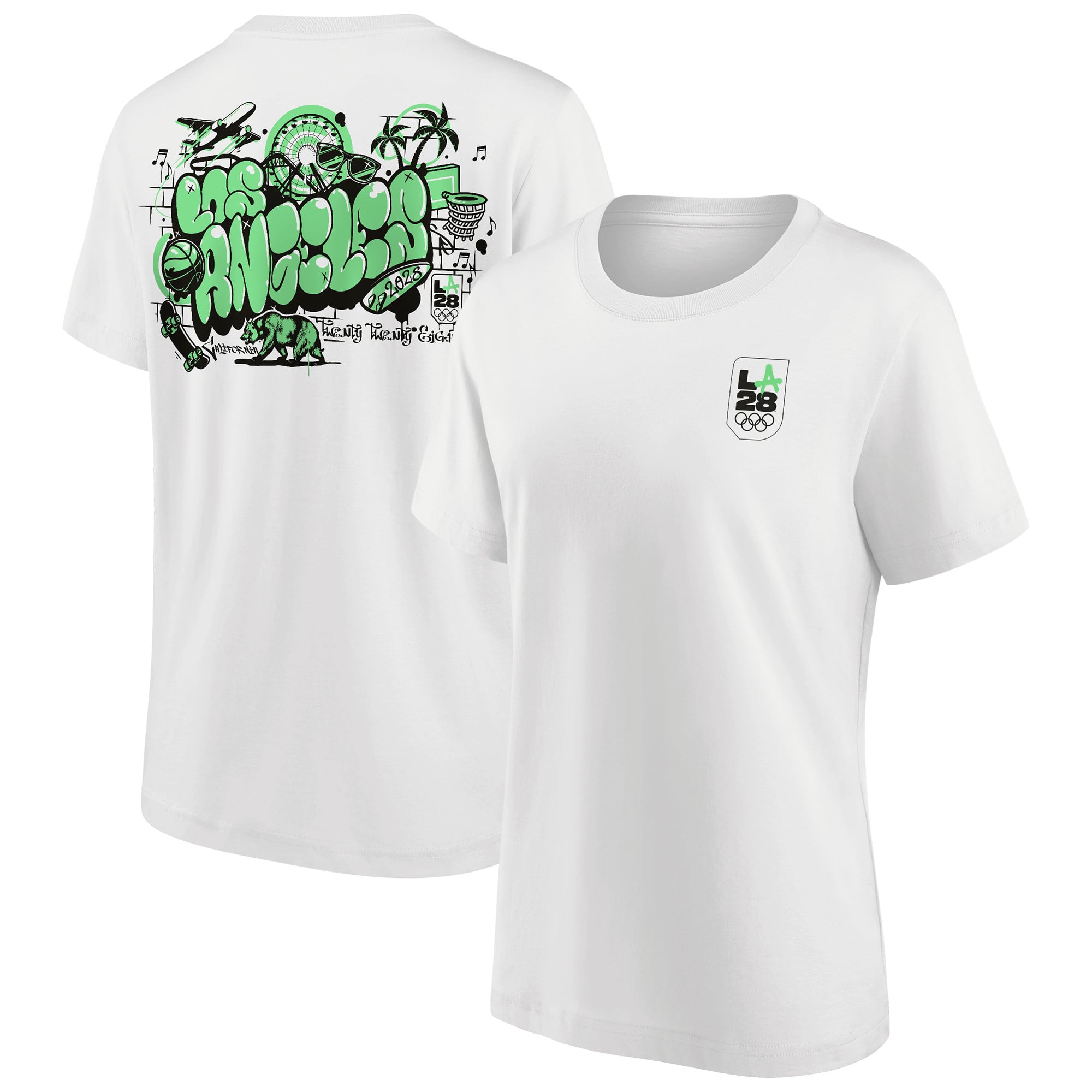 LA 2028 City Front & Back Graphic T-Shirt – Weiß – Damen