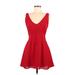 Nicole Miller New York City Casual Dress - A-Line V-Neck Sleeveless: Red Print Dresses - Women's Size 6