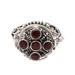 Candlelight Red,'Sterling Silver Locket Ring Topped with 5 Garnet Stones'
