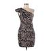 Parker Cocktail Dress - Sheath One Shoulder Short sleeves: Black Leopard Print Dresses - Women's Size 8