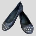 J. Crew Shoes | J Crew Leather Ballet Flats Studded Toe Cap Black Made In Italy Women’s Size 8 | Color: Black/Silver | Size: 8