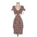 Sonoma Goods for Life Cocktail Dress - Bodycon Plunge Short sleeves: Brown Marled Dresses - Women's Size Small