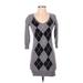 Old Navy Casual Dress - Sweater Dress Scoop Neck 3/4 sleeves: Gray Color Block Dresses - Women's Size X-Small