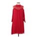 Luxology Casual Dress - A-Line Cold Shoulder 3/4 sleeves: Red Solid Dresses - Women's Size Large