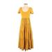 Maeve by Anthropologie Casual Dress - Midi Scoop Neck Short sleeves: Yellow Solid Dresses - Women's Size P