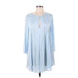 Calypso St. Barth Casual Dress - Mini Plunge Long sleeves: Blue Solid Dresses - Women's Size Small