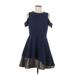 Slate & Willow Cocktail Dress - Mini High Neck Short sleeves: Blue Dresses - Women's Size 8