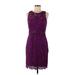 ML Monique Lhuillier Cocktail Dress - Sheath Crew Neck Sleeveless: Purple Print Dresses - Women's Size 8