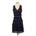 MICHAEL Michael Kors Cocktail Dress - A-Line V Neck Sleeveless: Blue Print Dresses - New - Women's Size 2