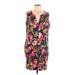 Lands' End Casual Dress - Shift Plunge Sleeveless: Black Floral Dresses - Women's Size Large