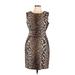 T Tahari Casual Dress - Sheath Scoop Neck Sleeveless: Brown Leopard Print Dresses - Women's Size 12