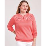 Blair Women's Printed Yoke Fleece Sweatshirt - Pink - MED - Misses