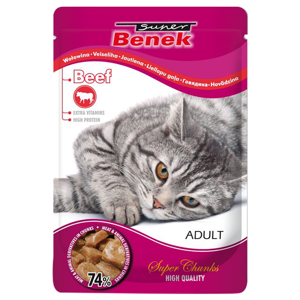 Super Benek Super Chunks 24 x 100 g umido per gatto - Manzo in salsa