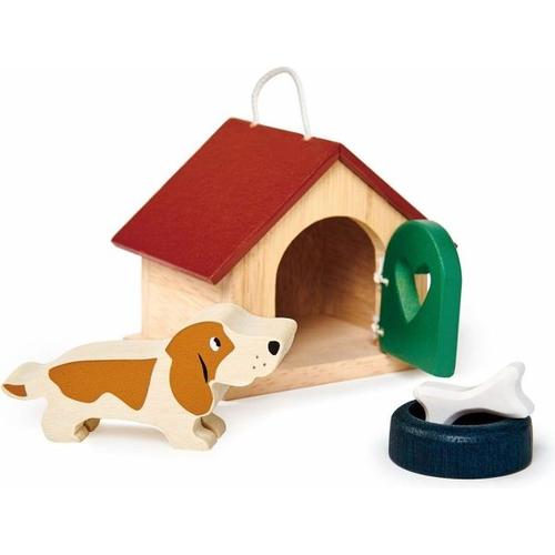 Tender Leaf 7508162 – Hundehütte mit Hund und Zubehör, Holz, Pet Dog Set, Puppenhaus-Zubehör – Carletto