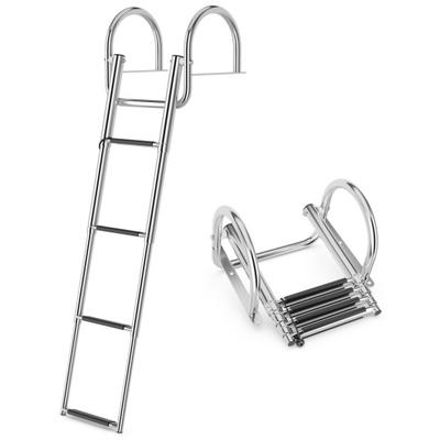 Costway 4-Step Pontoon Boat Ladder Folding Swimming Ladder with Curved Handrails