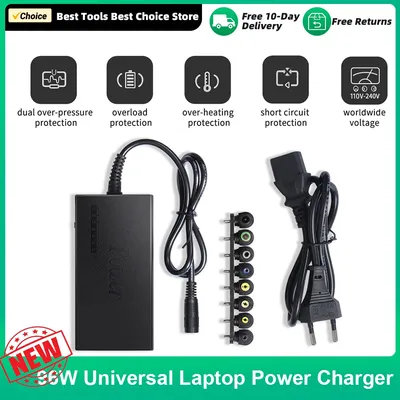 96 W Universal-Laptop-Ladegerät, AC-Adapter mit 8 DC-Klinkenstecker-Konvertern, 12 V auf 24 V, verstellbares tragbares Ladegerät, EU/US-Stecker