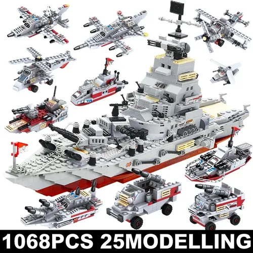 Marine Kriegs wagen Schiff Armee Boot Flugzeug Modell Kriegsschiffe Bausteine kompatibel mit Lego