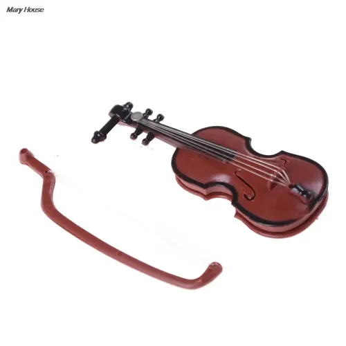 1PCS DIY 1/12 Puppen Haus Holz Violine mit Fall Ständer Kunststoff Mini Violine Puppenhaus Musik