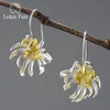 Lotus Spaß Original 18K Gold Elegante Chrysantheme Blume Baumeln Ohrringe für Frauen Echt 925 Sterling Silber Partei Edlen Schmuck