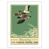 Hunting by the North Shore Line - Mallard Ducks - Chicago North Shore and Milwaukee Railroad - Vintage Travel Poster by Oscar Rabe Hanson c.1923 - Fine Art Matte Paper Print (Unframed) 18x24in