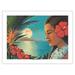 Aloha Moonrise - Hula Girl - Full Moon over Diamond Head Crater - Vintage Hawaiian Travel Poster by Kerne Erickson - Fine Art Matte Paper Print (Unframed) 18x24in