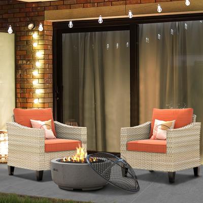 HOOOWOOO 3-piece Outdoor Patio Wicker Chat Set with Firewood Stove