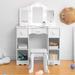 Kids Vanity, Girls Vanity Table with Tri-Folding Mirror, Light,Stool & Drawer