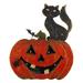 14" LED Lighted Jack-O-Lantern with Black Cat Battery Operated Halloween Decoration