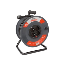 Perel Kabeltrommel, Innenbereich, 4 Steckdosen Typ E, Überhitzungsschutz, Kabellänge 50 m, 3G1.5, Grau Image