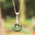 Paths of Vitality,'Modern Round Natural Bright Green Jade Pendant Necklace'