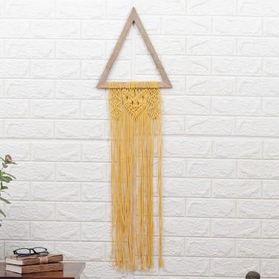 Triangle of Success,'Handwoven Triangle Yellow Macrame Cotton Wall Hanging'