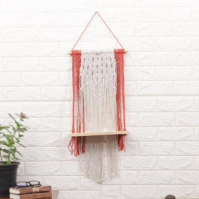 Audacious Swing,'Handwoven Red and Ivory Cotton Ma...