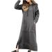 AherBiu Plus Size Dresses for Women Long Sleeve Split Winter Sweatshirt Hoodie Maxi Dress with Pocket